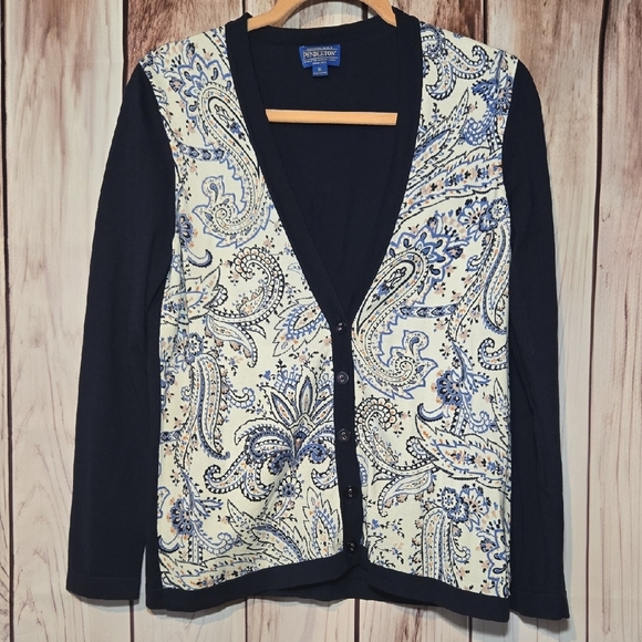 Pendleton Sweaters - Pendleton Navy And Cream Paisley Cardigan Womens Medium